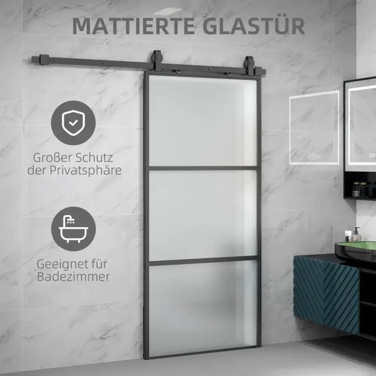 Skjutdörr med Frostat Glas och Spårsystem Mjukstängning Komplett