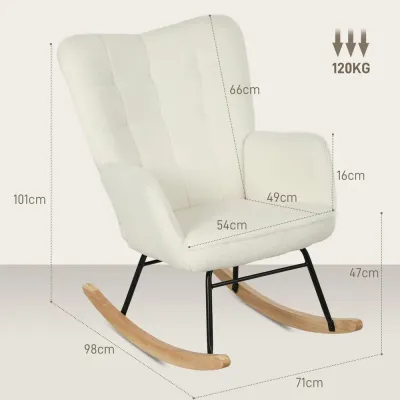 Gungstol Relaxstol med Berberfleecelook Vit av Tyg och Trä