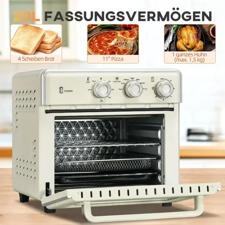 Minugn med Varmluft 20 l Kompakt Bordsugn med Pizzasten Miniugn