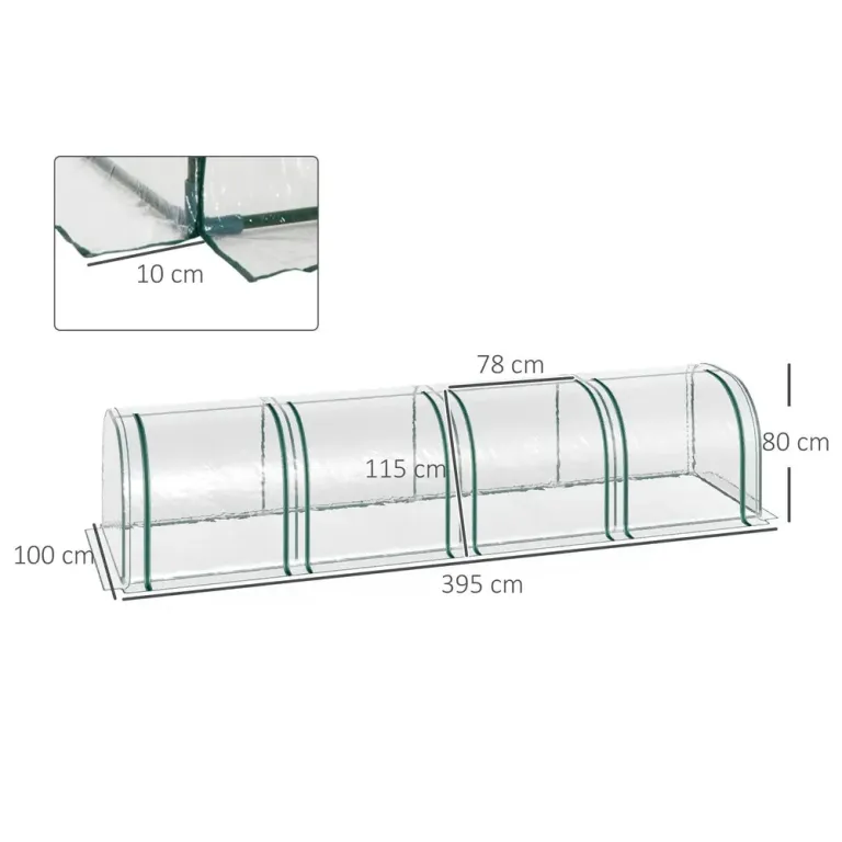Tunnelväxthus Växthus Transparent av Stål 395 x 100 x 80 cm