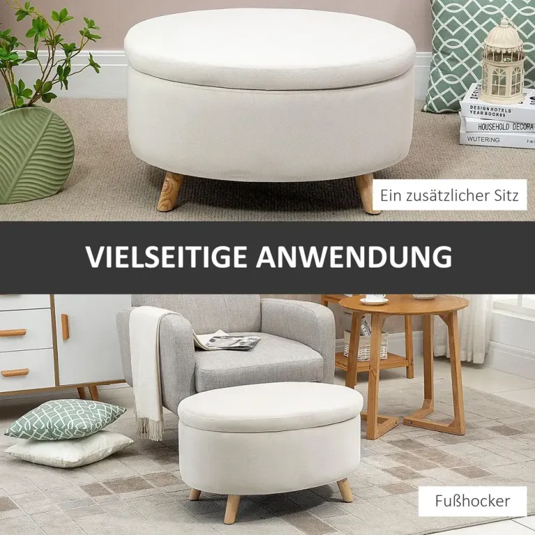 Bänk Förvaringsbänk Oval Stoppad Pall Form Beige