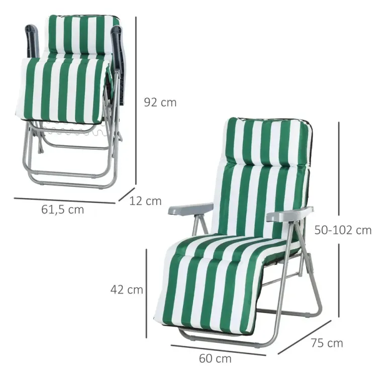 Hopfällbara Solsängar 2-Pack med Dyna Grön Vit Stål