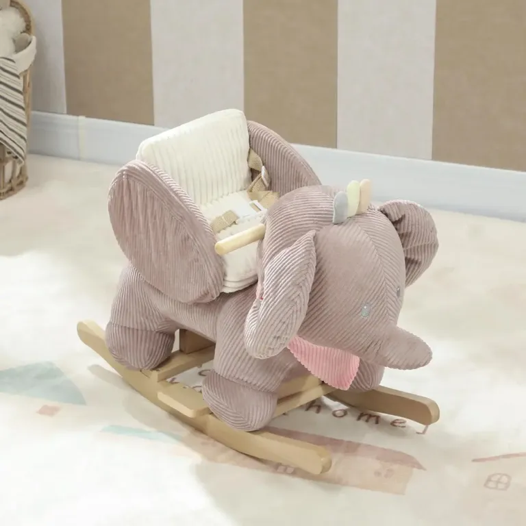 Gungdjur Elefant Brun Trä och Plysch för Gungelefant Ljud Månader