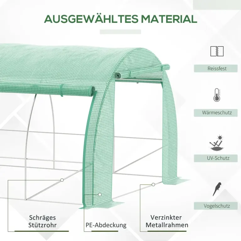 Växthus Polytunnel Grön av Stål och PE Folieväxthus Rymligt Walk
