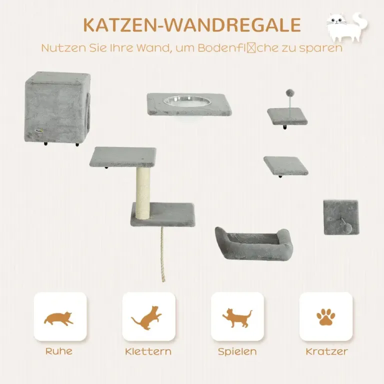Kattklättervägg 7-Delat Set med Katthus Plattform