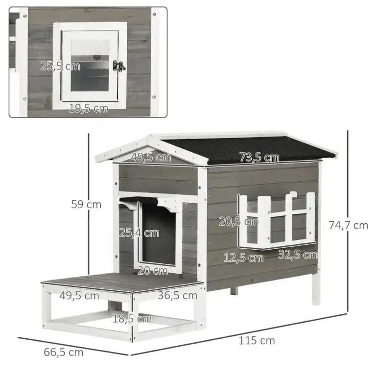 Katthus med Terrass och Balkong 115 x 66,5 x 74,7 cm