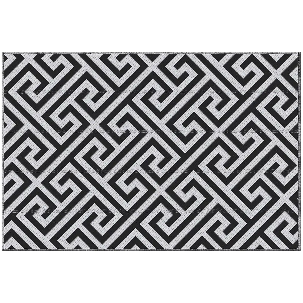 Utomhusmatta Hållbar Svart Vit Plast och Altan 121 x 182 Cm