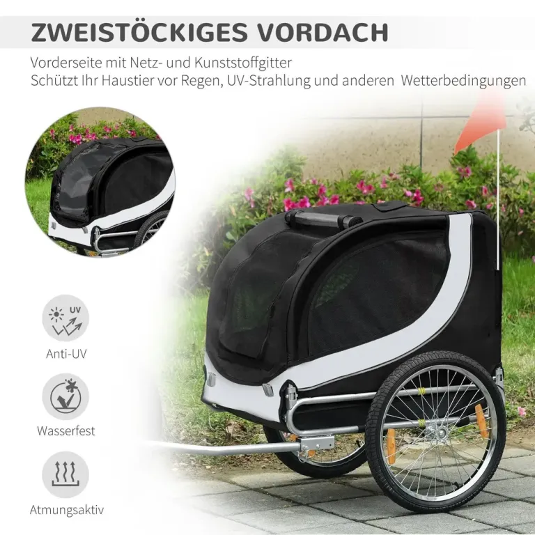 Hundcykelvagn Vit Svart Oxford Tyg 130 x 73 x 90 cm