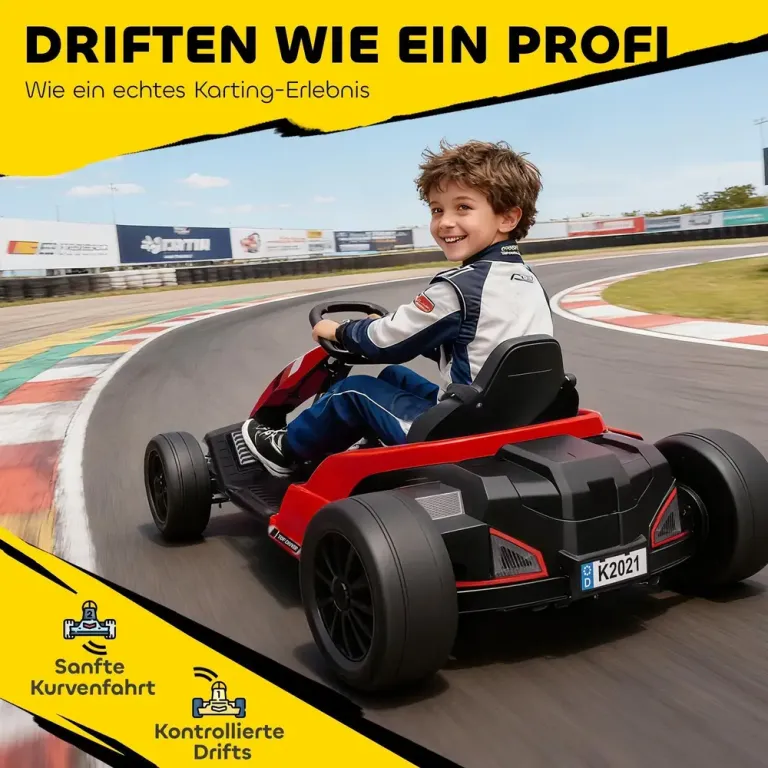 Elbil Gokart 24 v Röd Plast och Metall för Barn 6–12 År Elektrisk