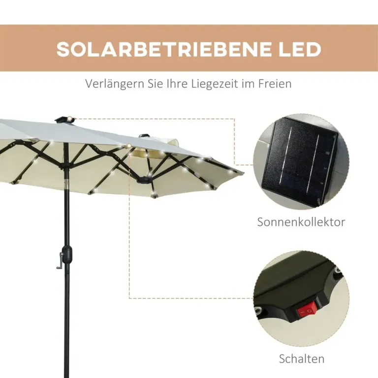 Dubbelparasoll med Solcellspanel 2,92 x 1,50 x 2,18 m