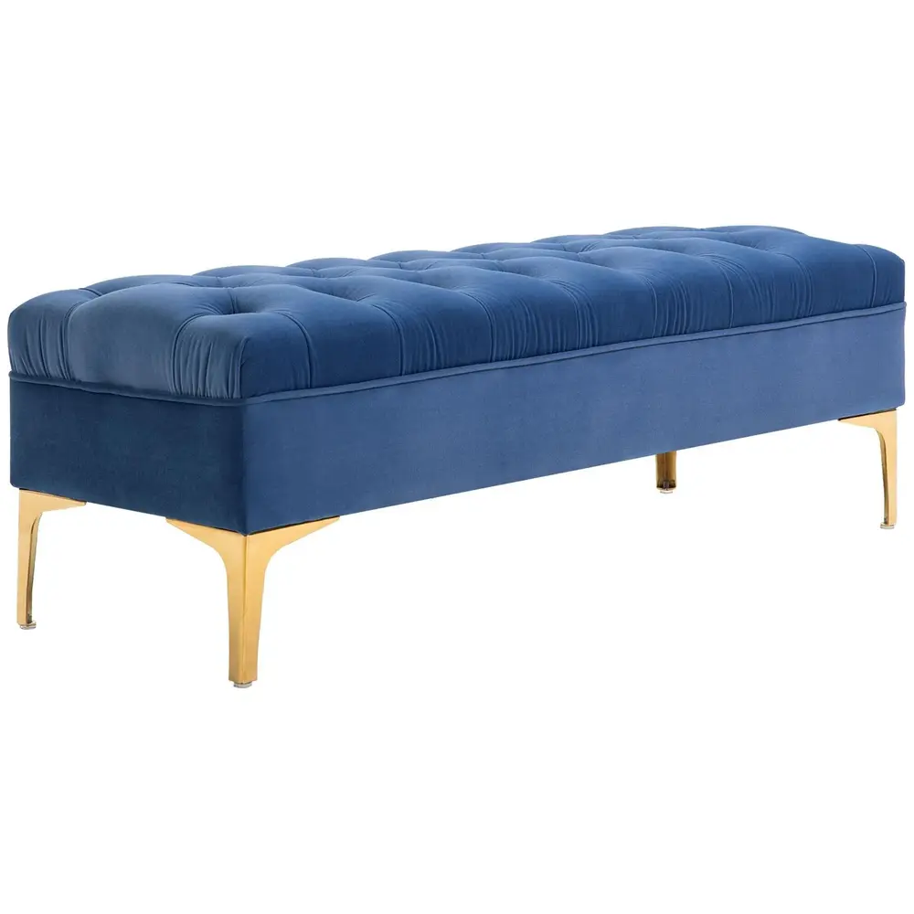 Bänk Skobänk Sammet med Upphöjda Ben Blå 118 x 45 x 42 Cm