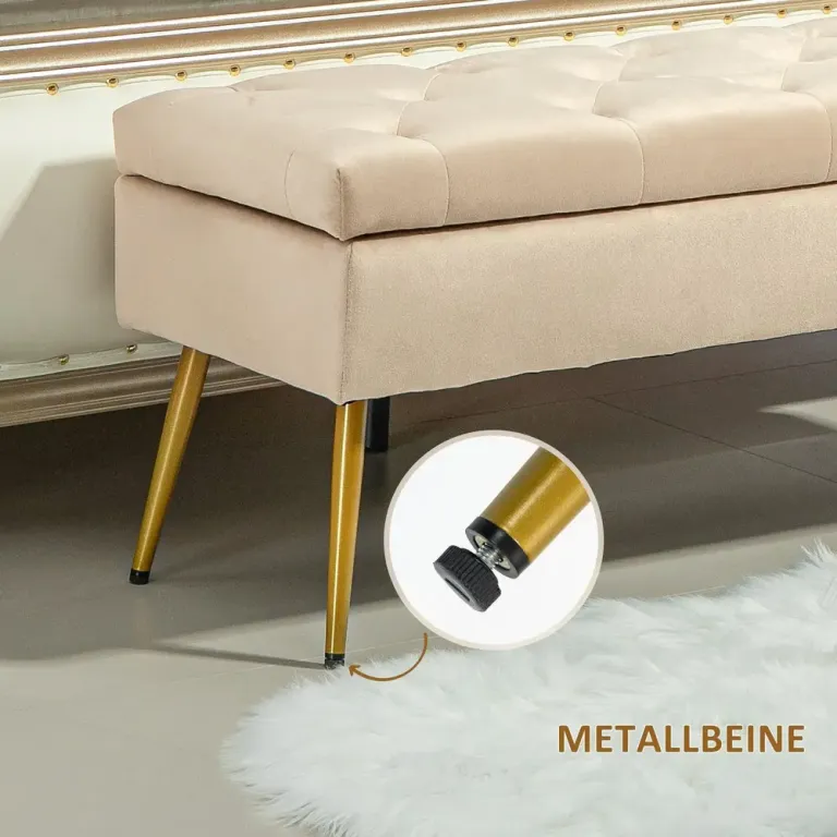 Sittbänk med Förvaring i Sammet Beige 100 cm Metallram Guldben