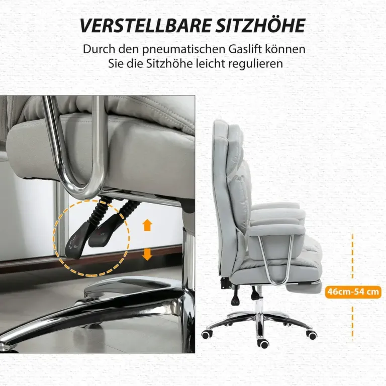 Kontorsstol Ergonomisk Snurrstol med Fotstöd Stoppad Ljusgrå Läder