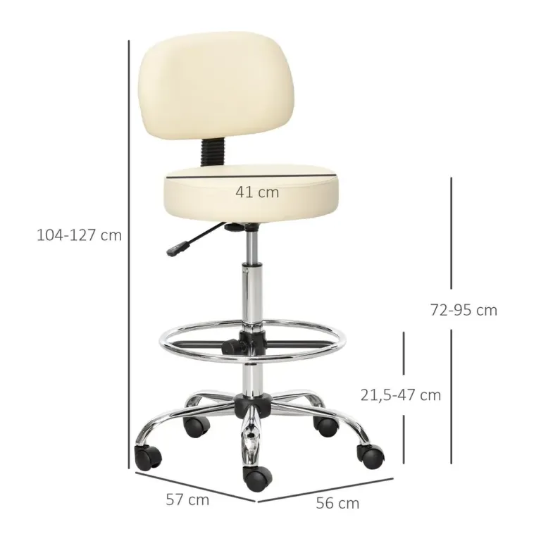Snurrbar Barstol med Ryggstöd -127 cm, Beige Högsits Arbetspall Höjd