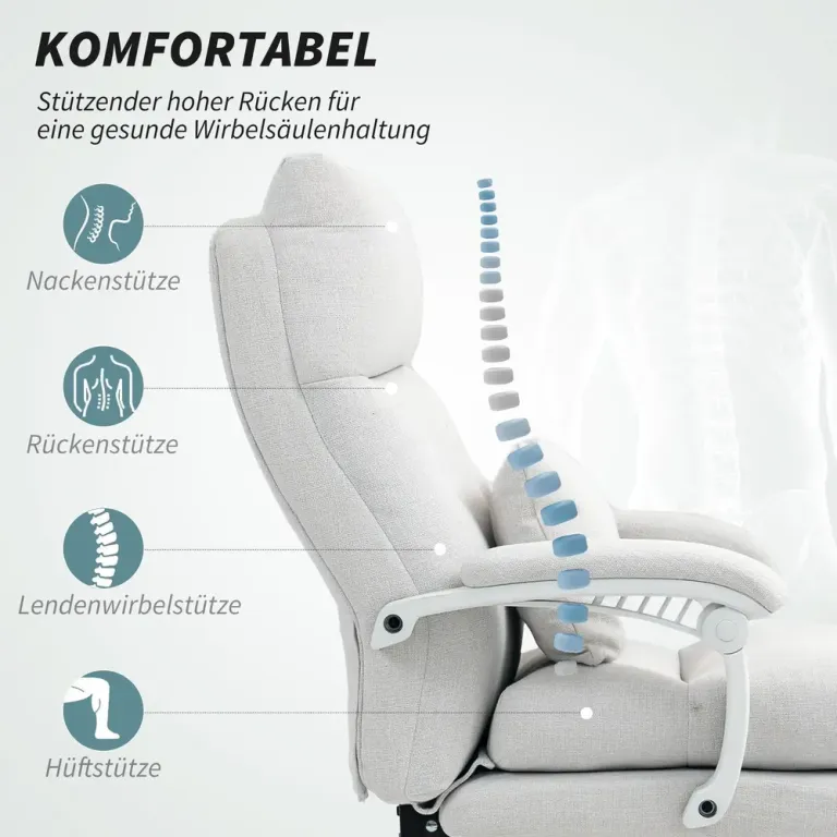 Kontorsstol Ergonomisk Krämvit av Linnelook Fällbart Ryggstöd