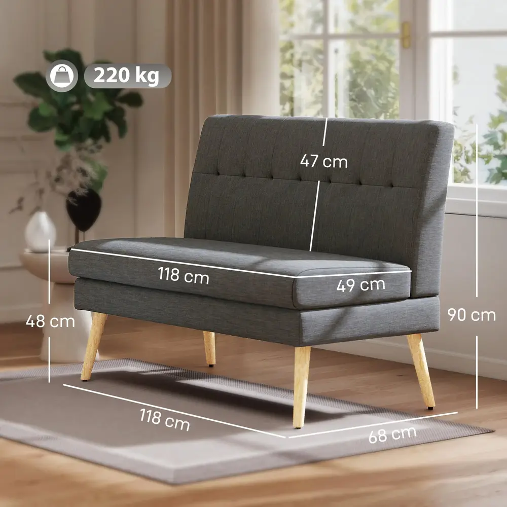 2-sits Soffa Tuftad Rygg Träben Tjock Stoppning