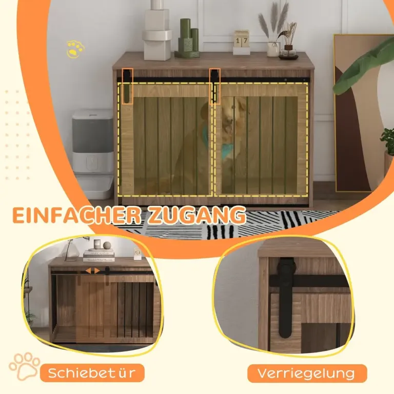Hundbur, Valnötsmönstrad Låsbar Trälook Rustik Design