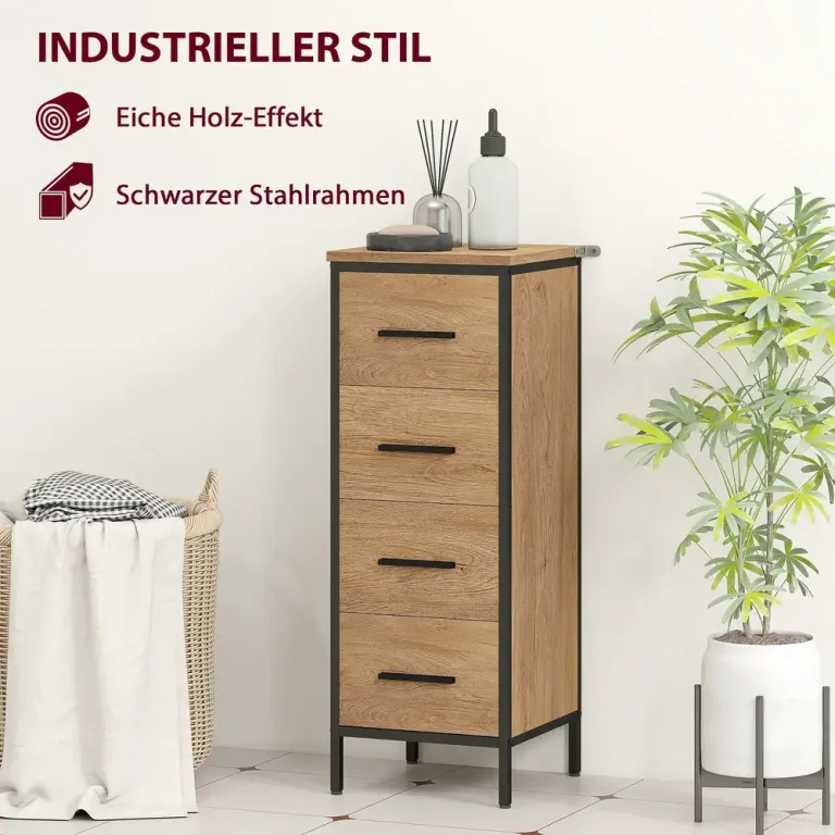 Badrumsskåp 4 Lådor och Kompakt i Industristil Hållbar Tunn Byrå