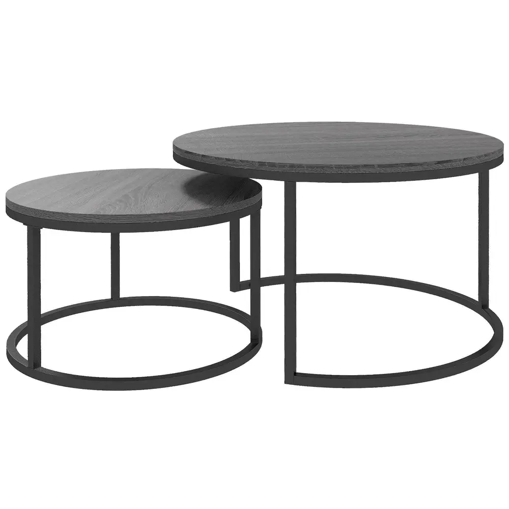 Soffbord Sidobord Set om 2 Stapelbara Svart av Metall