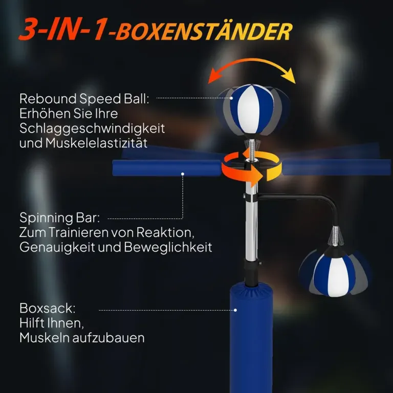 Boxningsställ med Speedball och Stång Blå Stål 205 cm Stående