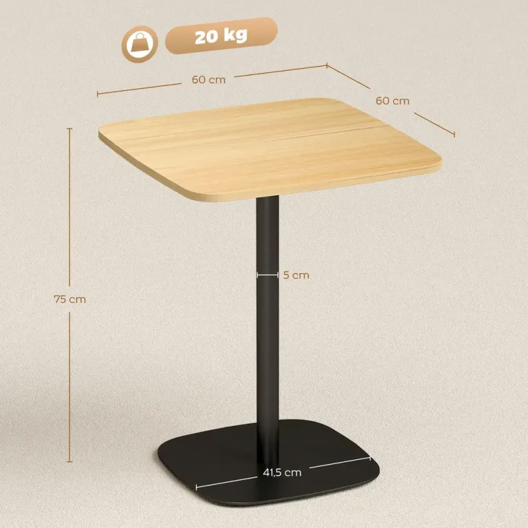 Matbord Kvadratiskt Natur och Svart Stål MDF-Skiva 60 cm Litet