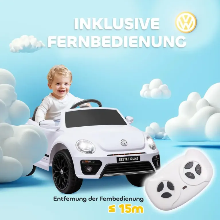 Barnelbil Elbil Vit av Plast för Barn 3-5 År 12 v Fordon Beetle