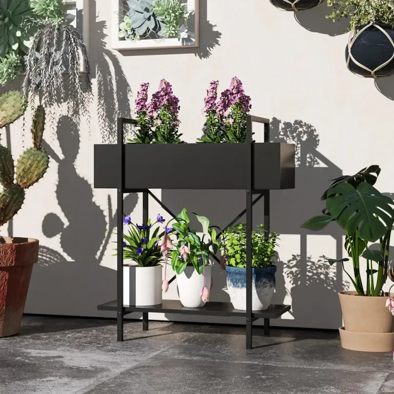Växtställ Blomsterhylla 2 Våningar Svart 70 cm