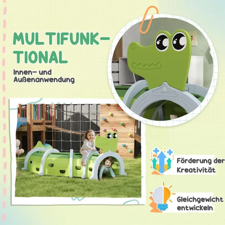 Kryptunnel Lektunnel Grön av Plast för Barn 3-6 År 194 cm Krokodil