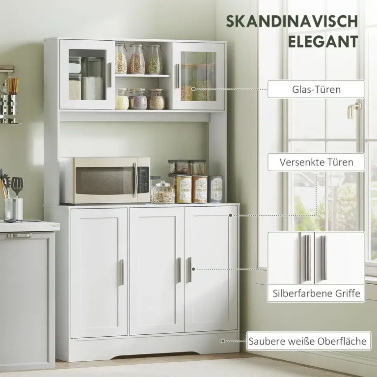 Köksskåp Skandinavisk 4 Skåp Glasdörrar och Ställbara Högt Stor Fack