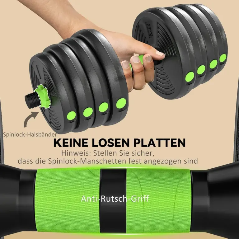 Hantelset 30 kg Grön Plast och Cement för Hemmagym Komplett