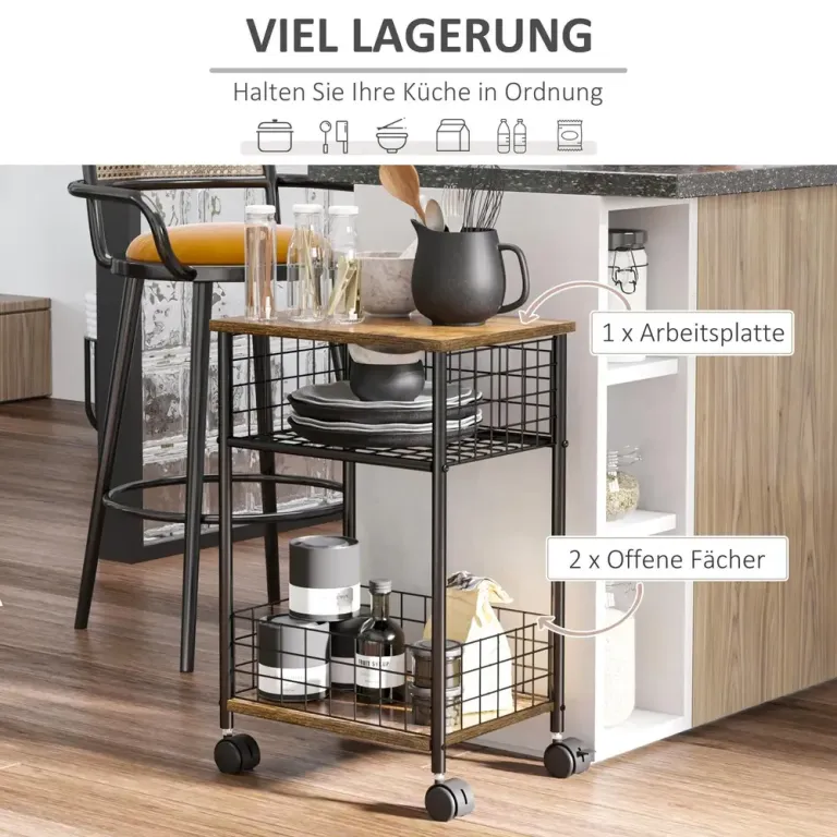 Köksvagn med Korgar och Hyllor Rullbar Industriell Design