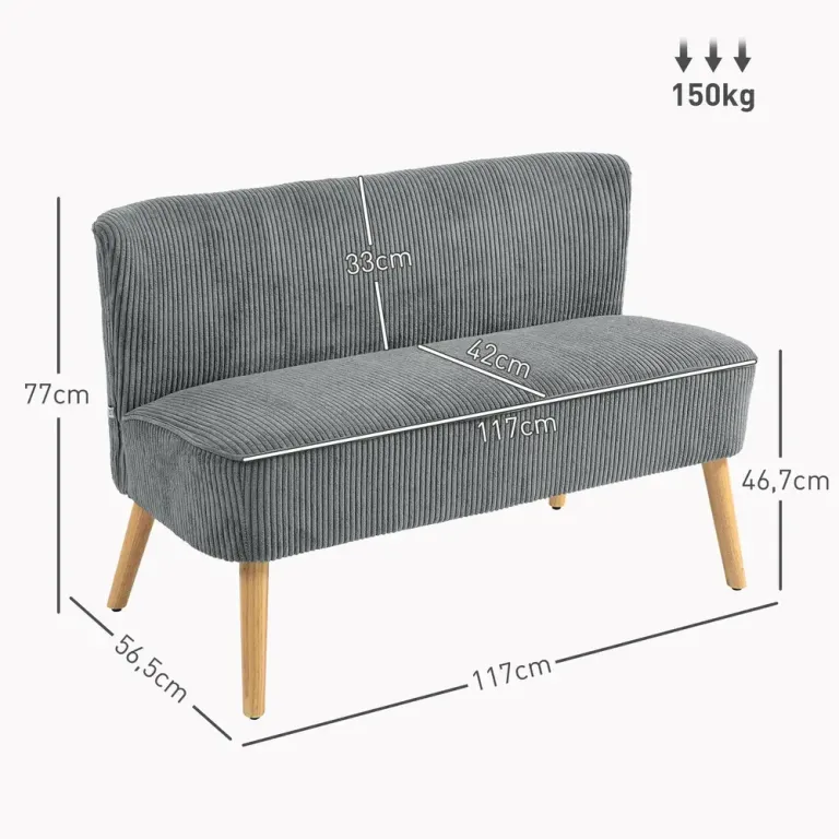 2-Sits Stoppad Soffa Trä Loungesoffa Elegant Scandi Design