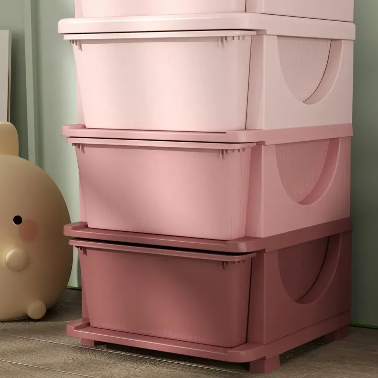Leksaksförvaring med 4 Lådor, Rosa Barnrum Plast