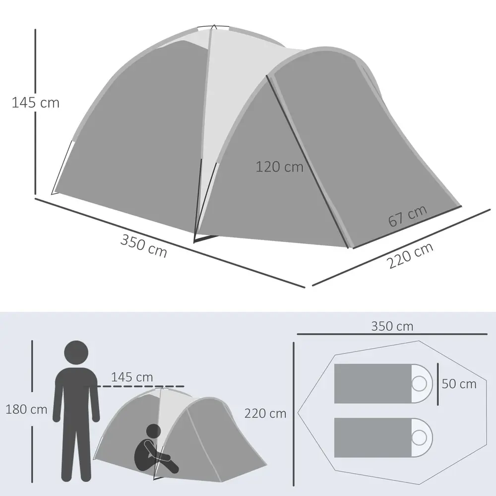 Kupoltält för 2-3 Personer Lätt Campingtält med Myggnät