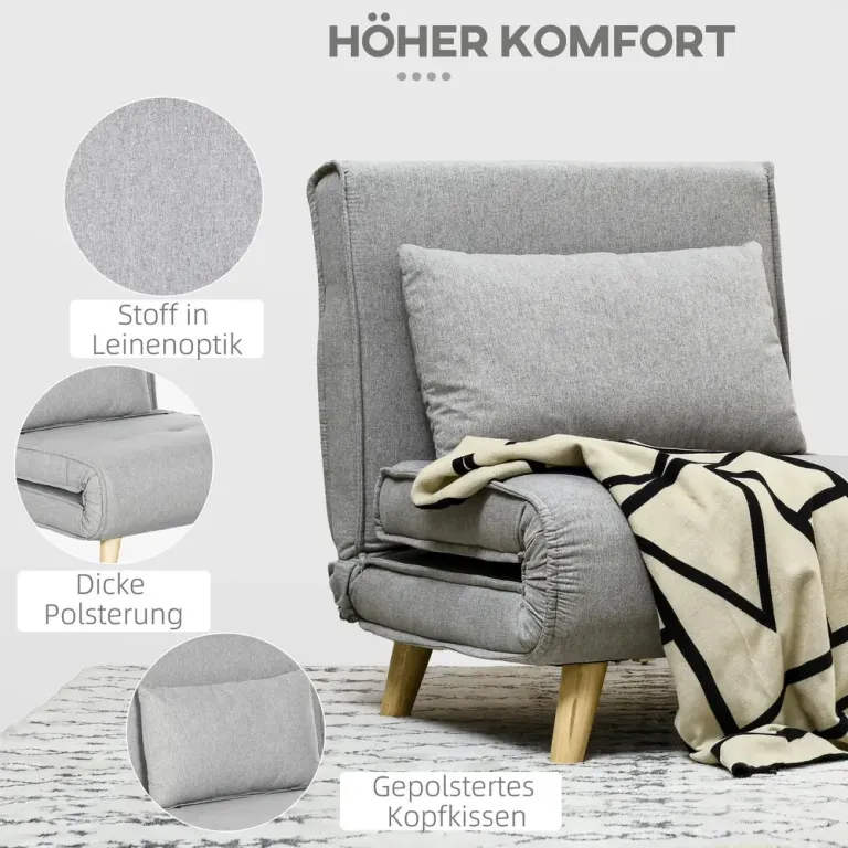 Bäddfåtölj 6 Lägen och Linneoptik Ergonomisk Hellgrå Stegs Ryggstöd