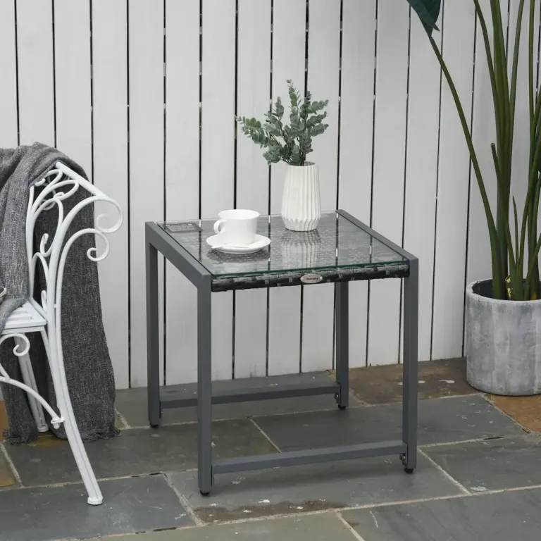 Runt Trädgårdsbord Konstrotting Elegant Sidobord Härdat Glas