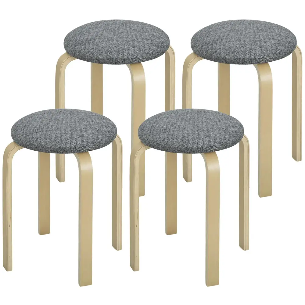 Set 4 Stapelbara Stoppade Pallar med Lackerad Yta