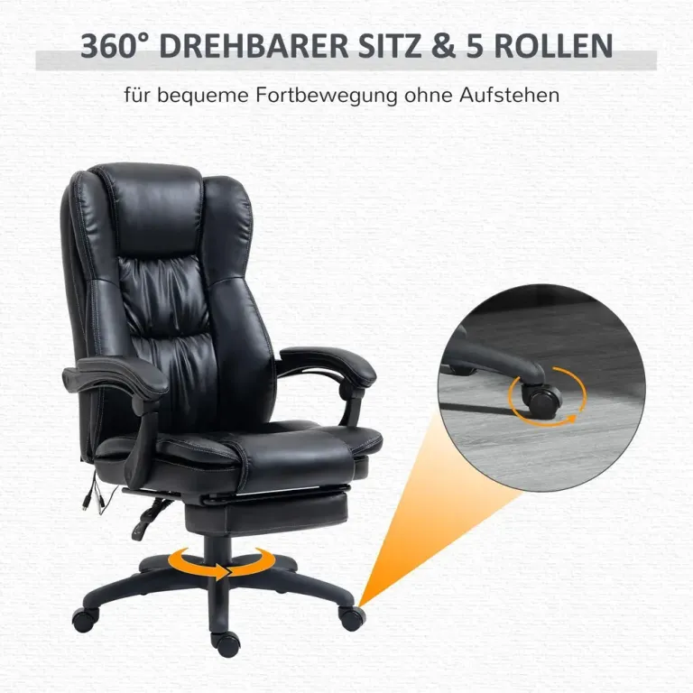 Ergonomisk Kontorsstol med Massage & Fotstöd Svart Funktion Fotsöd