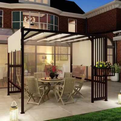 Pergola Pavilion med UV 30+ och Skjuttak Mörkbrun 3x2,5 m