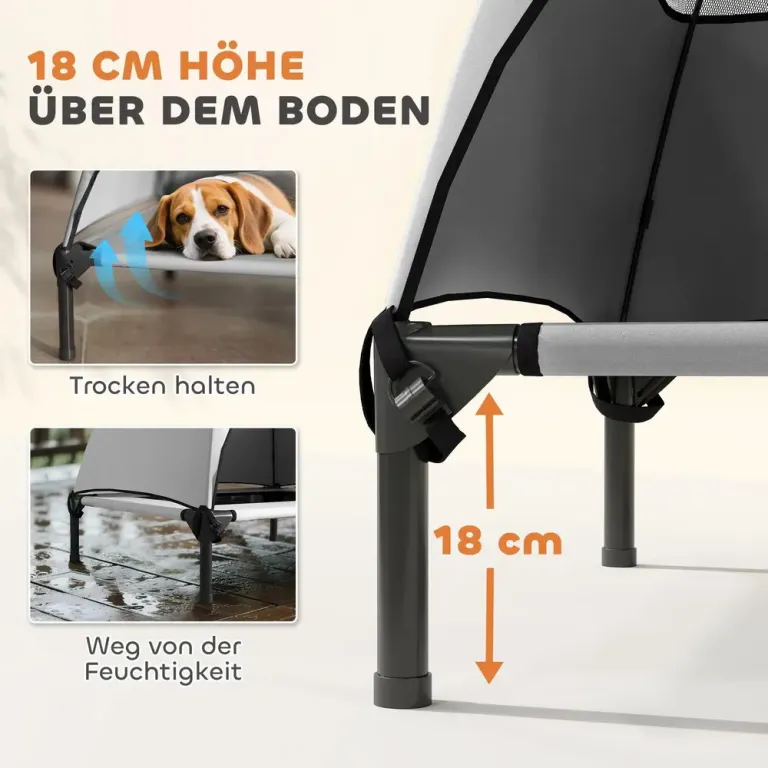 Utomhushundsäng med Tak Upphöjd Säng för Ljusgrå