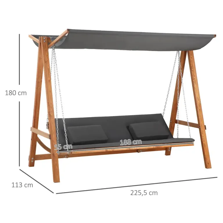 Hammock i Lärkträ 3-Sits med Bäddfunktion 225 cm, Beige Justerbart