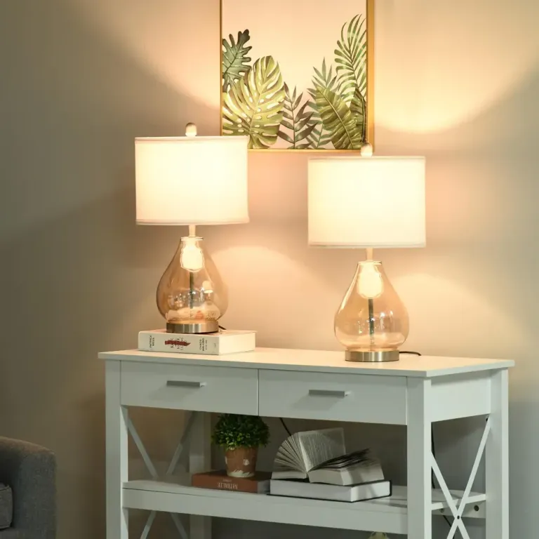 Bordslampa med Lampskärm Set om 2 Vit 30 x 56 cm