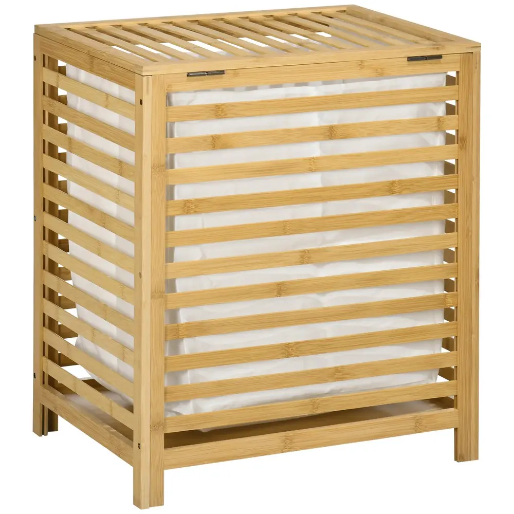 Tvättkorg Tvättkista Natur av Bambu och Tyg 50 x 36 x 60 Cm