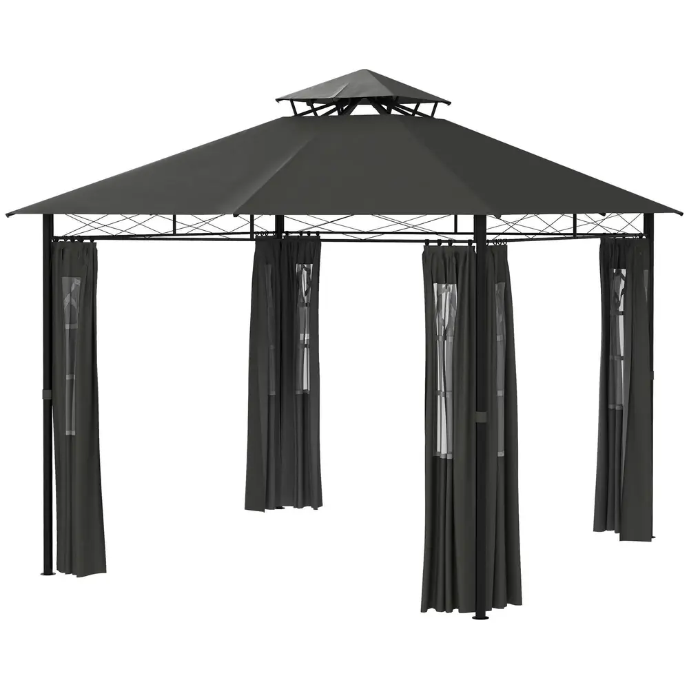 Gazebo Trädgårdstält Mörkgrå av Metall och Tyg för 3x3m