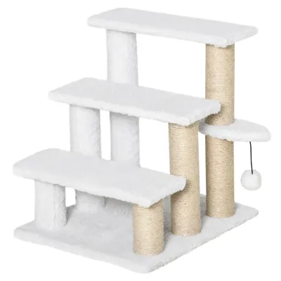 Katttrappa 3 Steg med Klöspelare, Vit