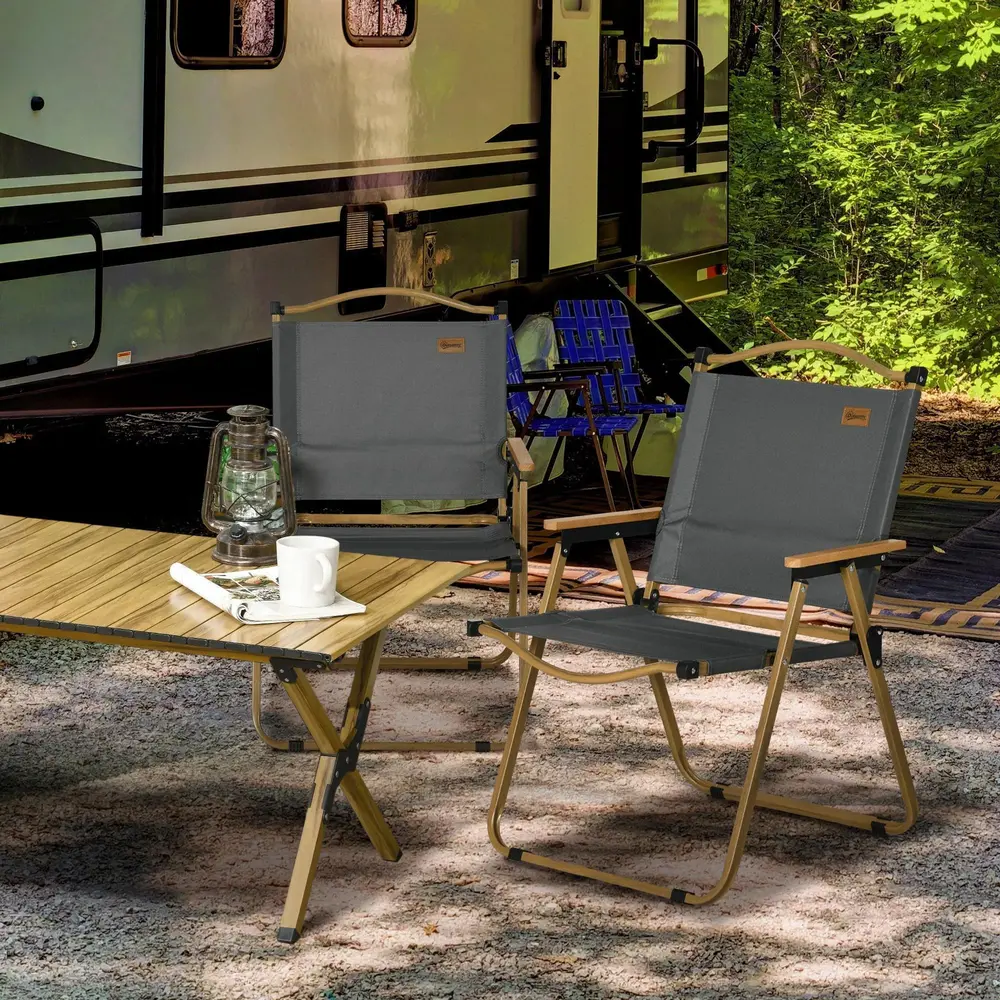 Campingstol Trädgårdsstolar Set 2 Stolar Mörkgrå