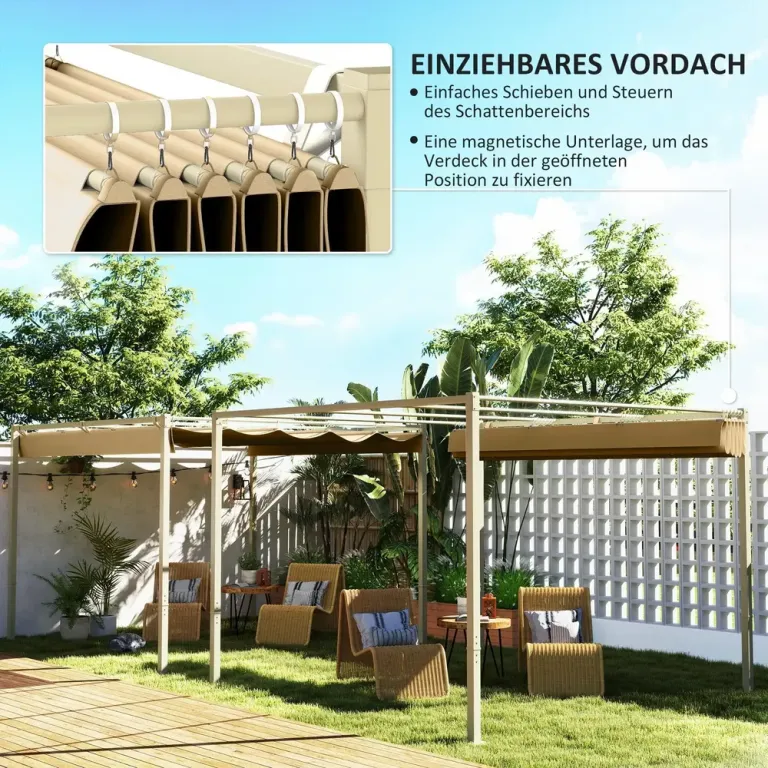 Pergola med Utdragbart Tak och UPF30+ Skydd 3 x 3 m