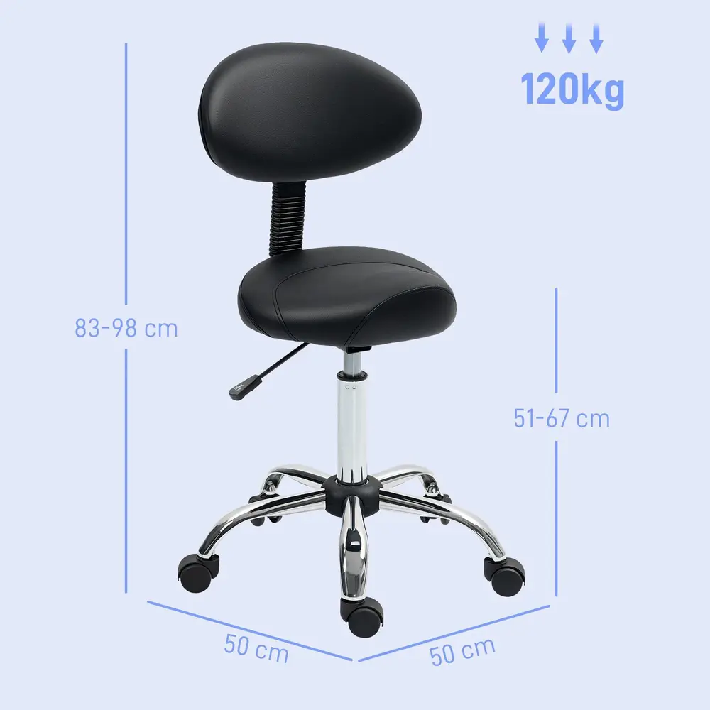 Höjdjusterbar Rullpall med Ryggstöd 360° Vridbar 83-98 Cm