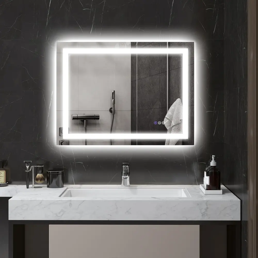 Badrumsspegel Väggspegel LED Silver av Glas 80 x 60 Cm