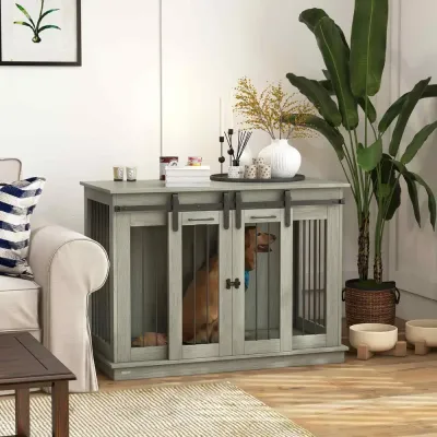 Hundbur Hundkoja med Två Rum Grå 120 x 60 x 88,5 cm